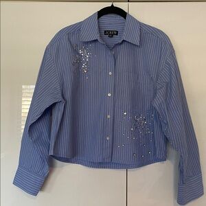 J. Crew Etienne Cropped Embellished Shirt in Stripe